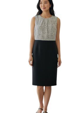 ✨ TALBOTS Black White Patterned Sheath Dress 14 Lined Career EUC 🥂